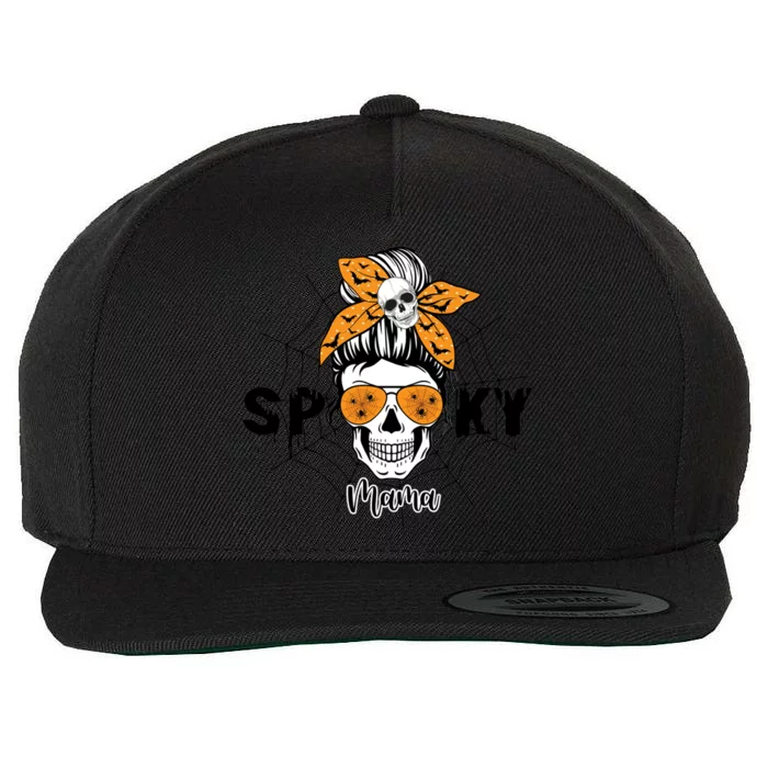 Spooky Mama Witch Mom Halloween Skull Messy Bun Mom Life Gift Wool Snapback Cap