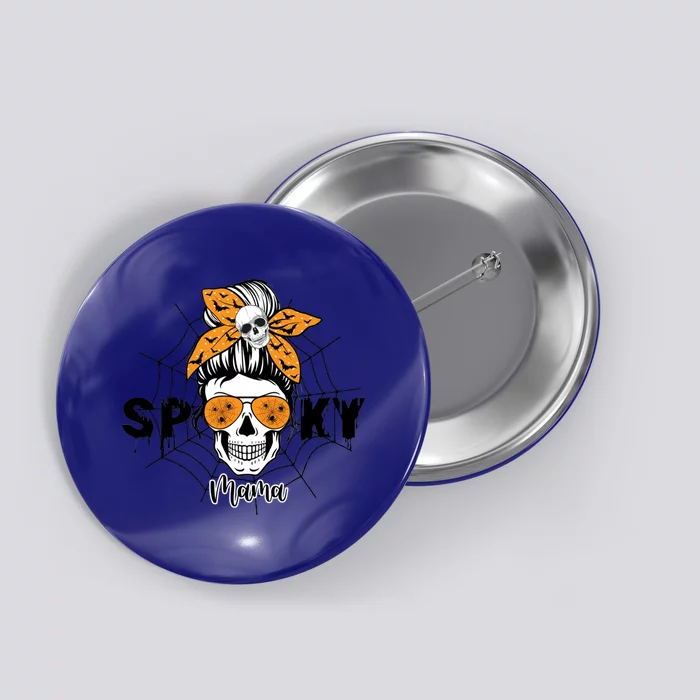 Spooky Mama Witch Mom Halloween Skull Messy Bun Mom Life Gift Button