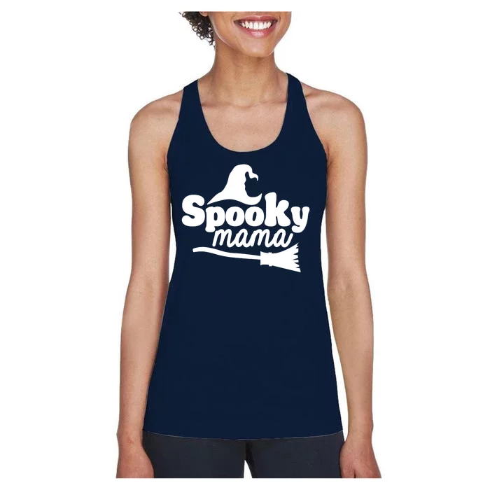 Spooky Mama Witch Broom Halloween Women's Racerback Tank