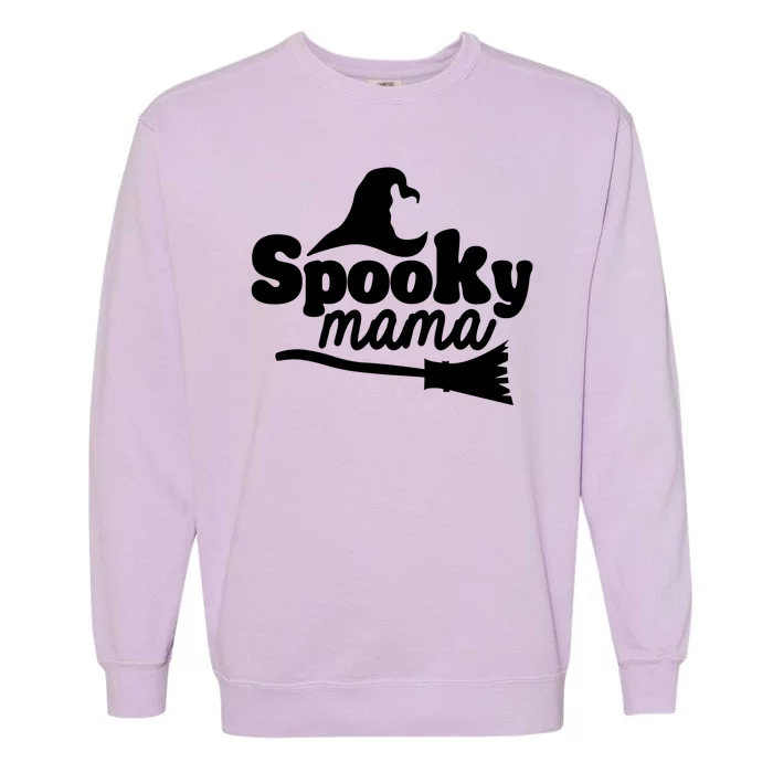 Spooky Mama Witch Broom Halloween Garment-Dyed Sweatshirt