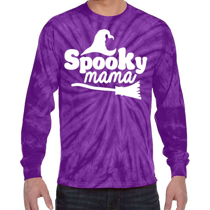 Spooky Mama Witch Broom Halloween Tie-Dye Long Sleeve Shirt