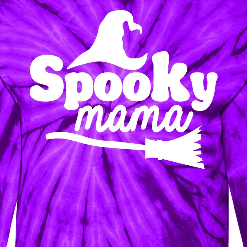 Spooky Mama Witch Broom Halloween Tie-Dye Long Sleeve Shirt