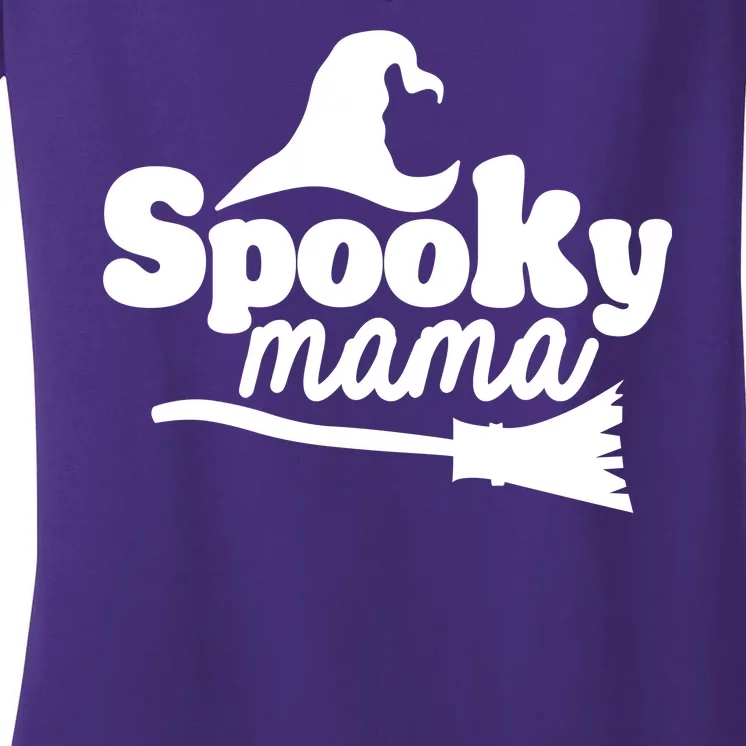 Spooky Mama Witch Broom Halloween Women's V-Neck T-Shirt