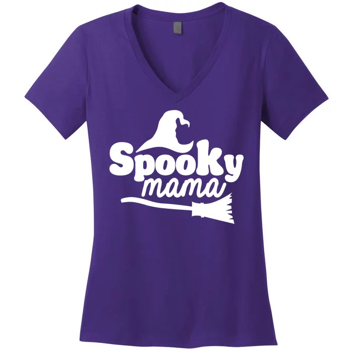 Spooky Mama Witch Broom Halloween Women's V-Neck T-Shirt