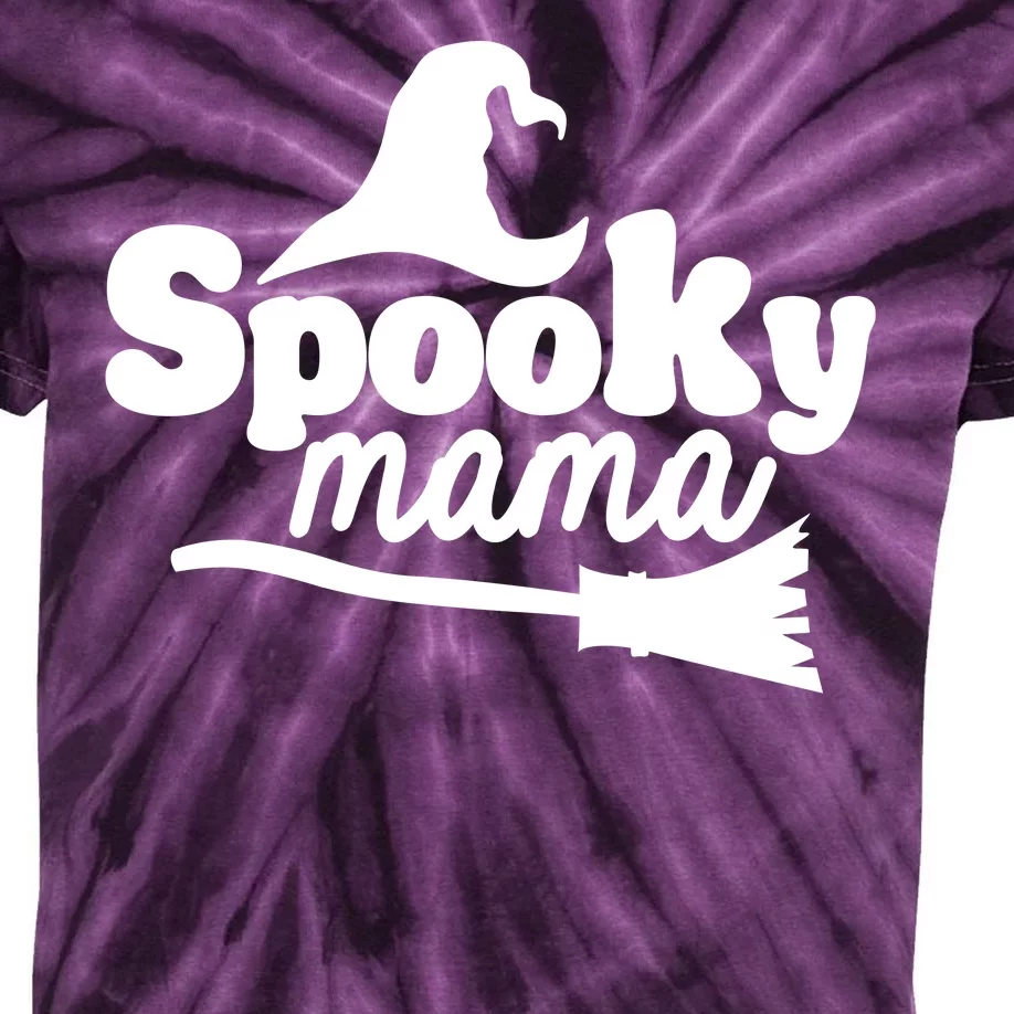 Spooky Mama Witch Broom Halloween Kids Tie-Dye T-Shirt