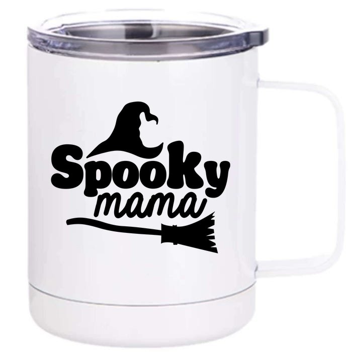 Spooky Mama Witch Broom Halloween Front & Back 12oz Stainless Steel Tumbler Cup