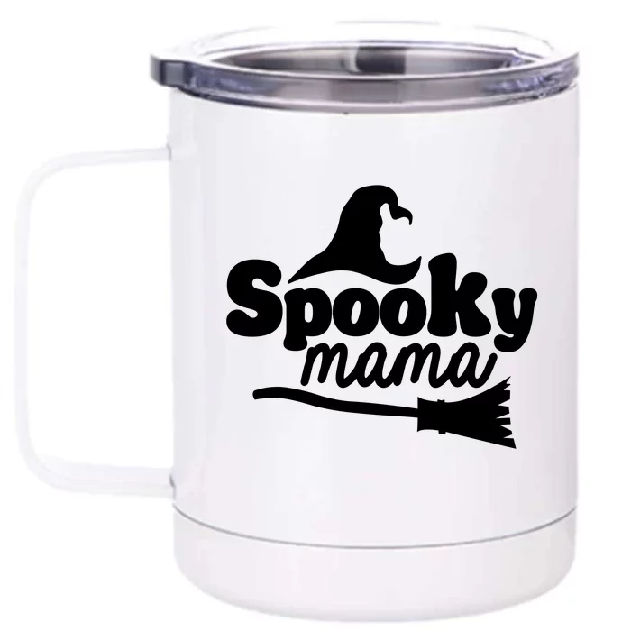 Spooky Mama Witch Broom Halloween Front & Back 12oz Stainless Steel Tumbler Cup