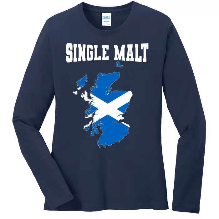 Single Malt Whisky Scotch Lovers Scotland Flag Ladies Long Sleeve Shirt