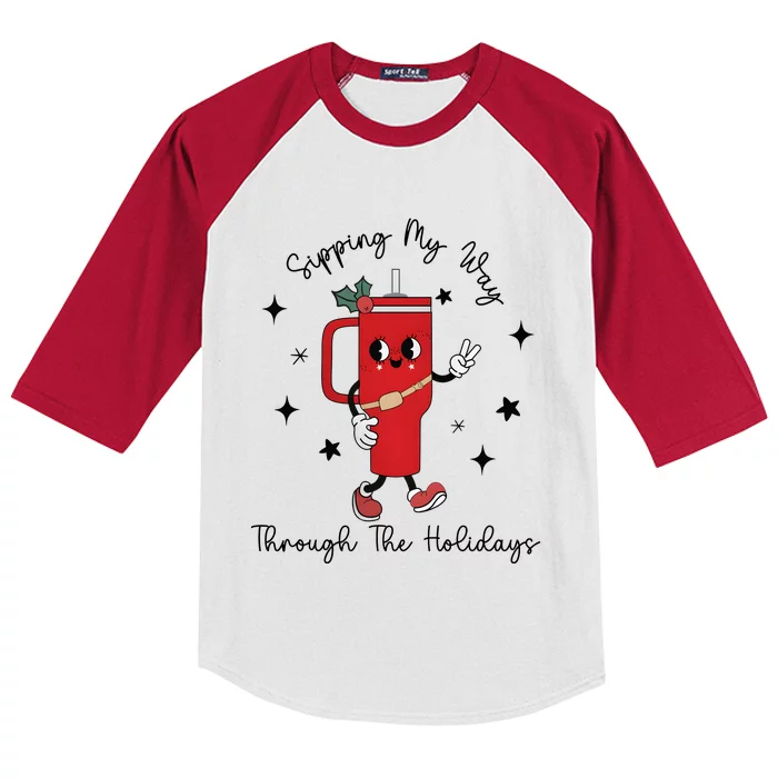 Sipping My Way Through The Holidays Christmas Holiday Season Kids Colorblock Raglan Jersey