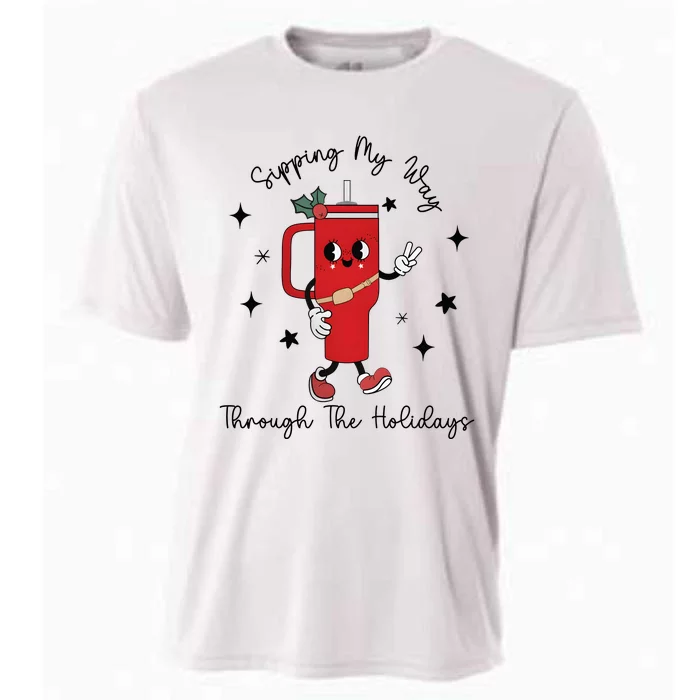 Sipping My Way Through The Holidays Christmas Holiday Season Cooling Performance Crew T-Shirt