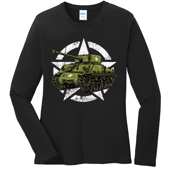 Sherman M4 World War 2 Army Tank Vintage Tank A Military Ladies Long Sleeve Shirt