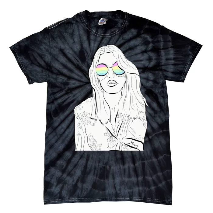 Stylish Minimalist Womans Face With Rainbow Sunglasses Tie-Dye T-Shirt