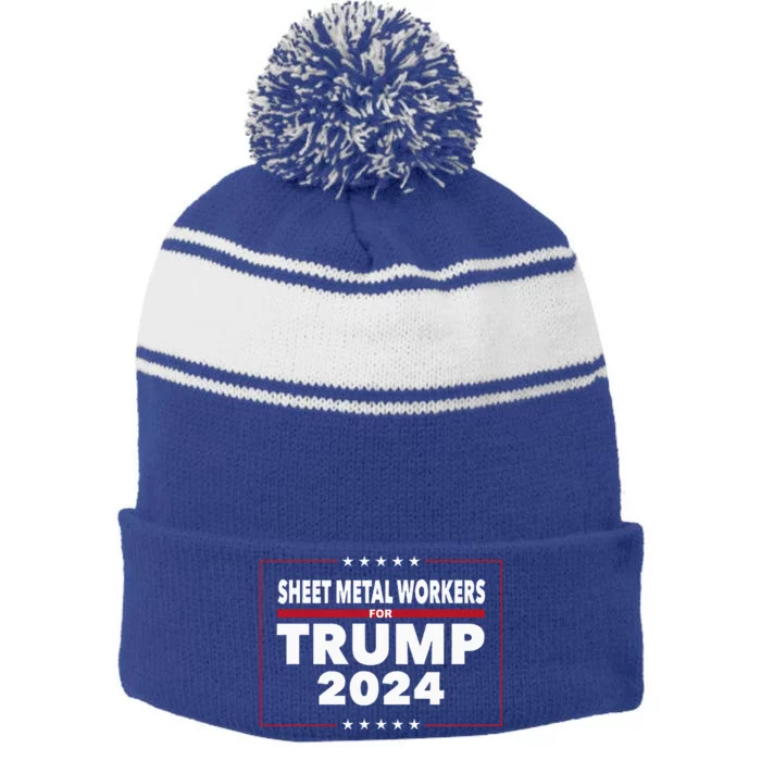 Sheet Metal Workers For Trump 2024 President Stripe Pom Pom Beanie