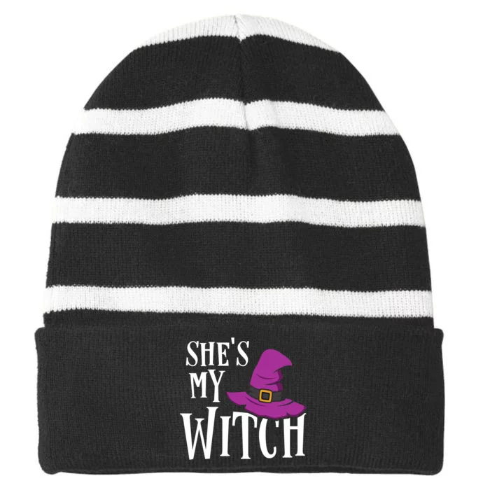 Shes My Witch Funny Matching Halloween Costume Couple Striped Beanie with Solid Band