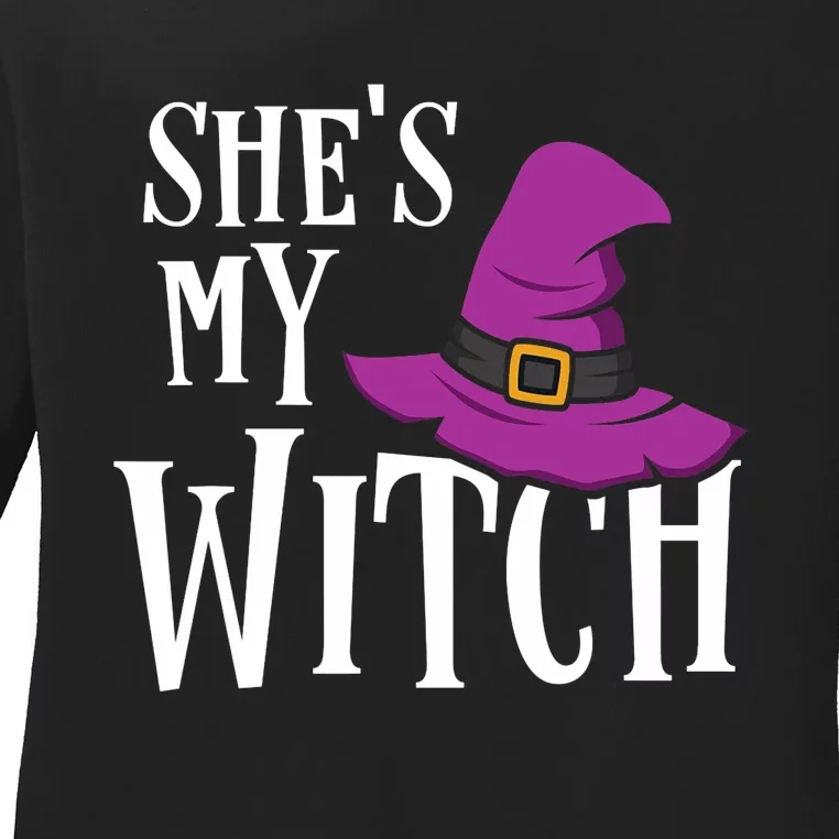 Shes My Witch Funny Matching Halloween Costume Couple Ladies Long Sleeve Shirt