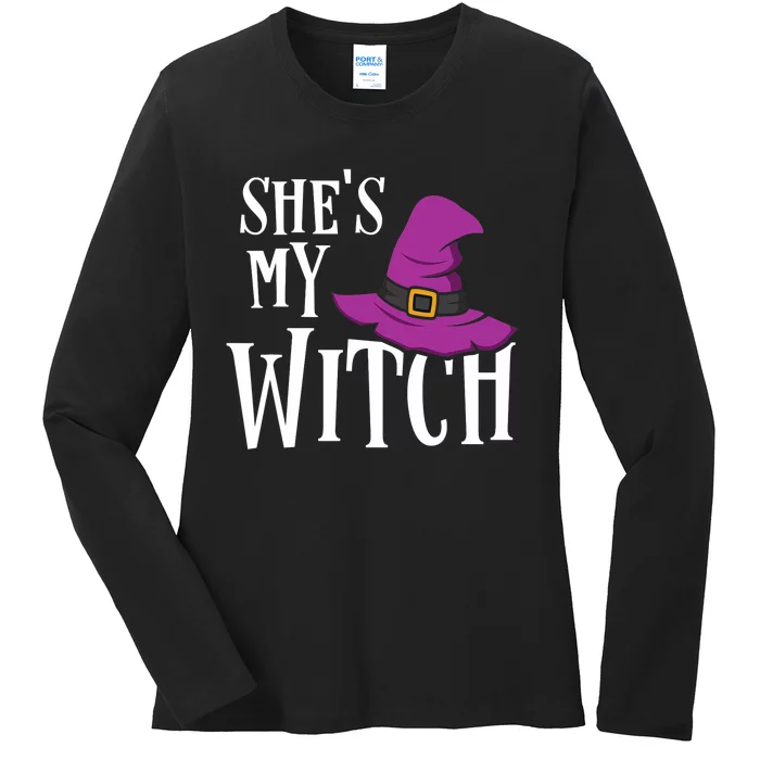 Shes My Witch Funny Matching Halloween Costume Couple Ladies Long Sleeve Shirt