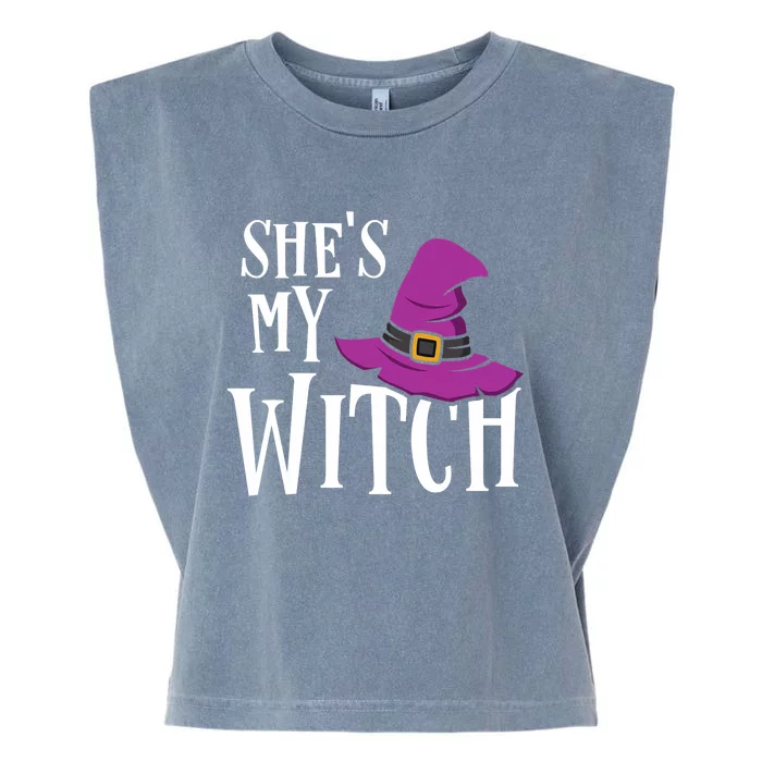 Shes My Witch Funny Matching Halloween Costume Couple Garment-Dyed Women's Muscle Tee