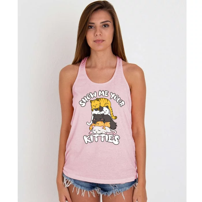 Show Me Your Kitties Cat Kitten Lover Retro Vintage Gift Great Gift Women's Knotted Racerback Tank