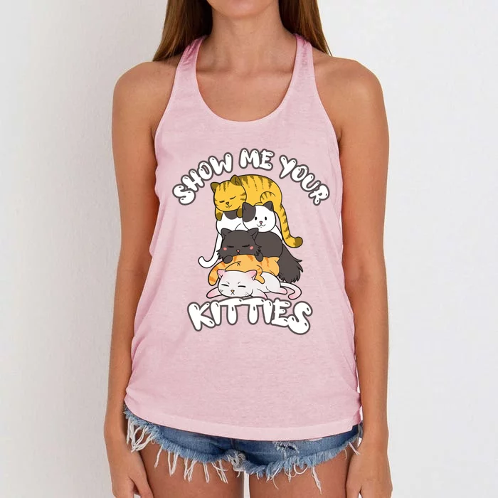 Show Me Your Kitties Cat Kitten Lover Retro Vintage Gift Great Gift Women's Knotted Racerback Tank