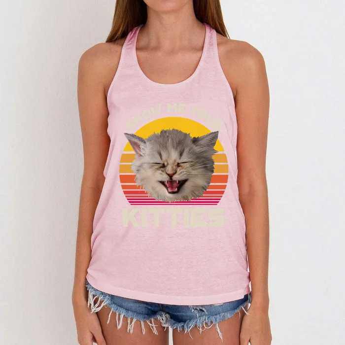 Show Me Your Kitties Cat Kitten Lover Gift Women's Knotted Racerback Tank