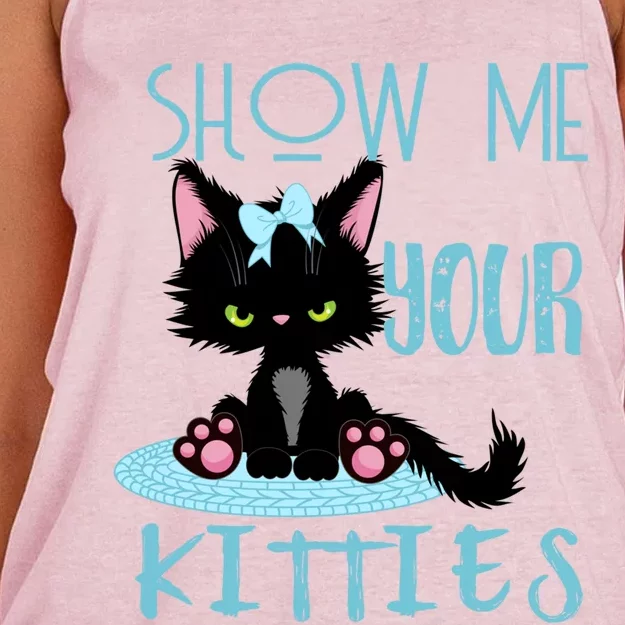 Show Me Your Kitties Cat Lover Funny Gift Women's Knotted Racerback Tank