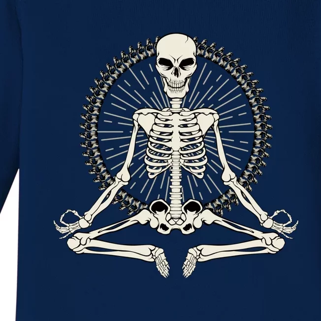 Skeleton Meditating Yoga Namaste 7 Chakras Spooky Halloween Cool Gift Baby Long Sleeve Bodysuit