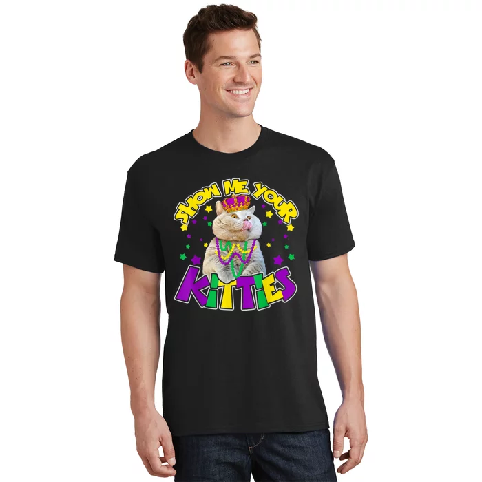 Show Me Your Kitties Mardi Gras Party Cat T-Shirt