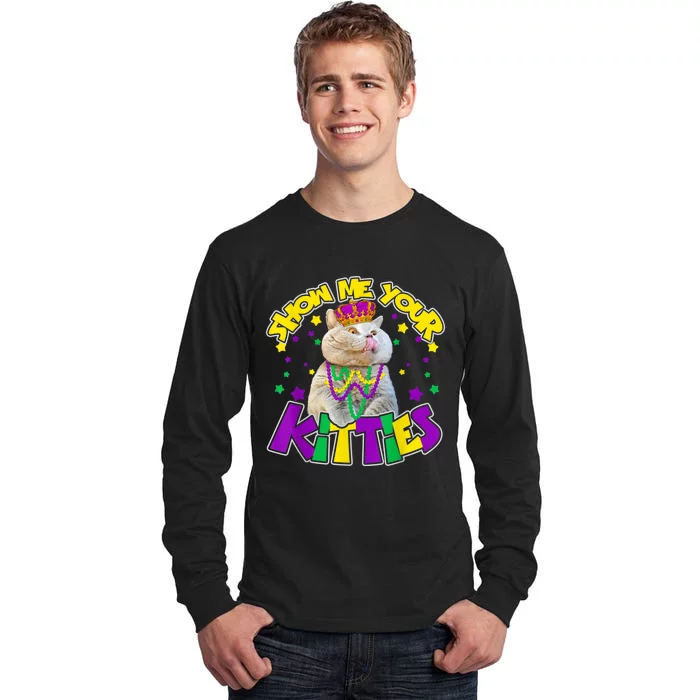 Show Me Your Kitties Mardi Gras Party Cat Tall Long Sleeve T-Shirt