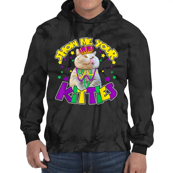 Show Me Your Kitties Mardi Gras Party Cat Tie Dye Hoodie