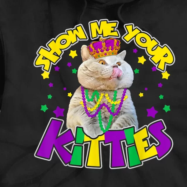 Show Me Your Kitties Mardi Gras Party Cat Tie Dye Hoodie