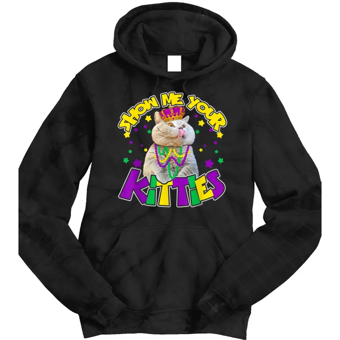 Show Me Your Kitties Mardi Gras Party Cat Tie Dye Hoodie