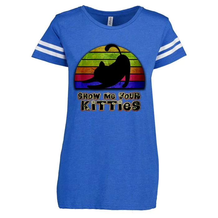 Show Me Your Kitties Funny Kitten Cat Love Retro Vintage Gift Enza Ladies Jersey Football T-Shirt