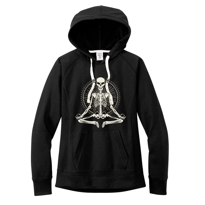 Skeleton Meditating Yoga Namaste 7 Chakras Spooky Halloween Gift Women's Fleece Hoodie