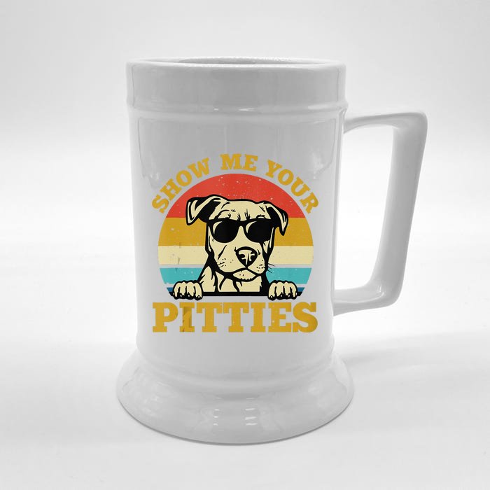 Show Me Your Pitties Funny Pitbull Dog Lovers Front & Back Beer Stein