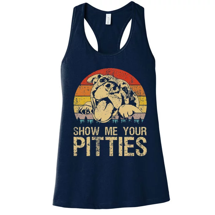 Show Me Your Pitties Funny Pitbull Dog Lovers Retro Vintage Cute Women's Racerback Tank