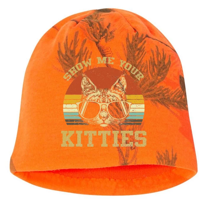 Show Me Your Kitties Funny Cat Lover Vintage Retro Sunset Kati - Camo Knit Beanie