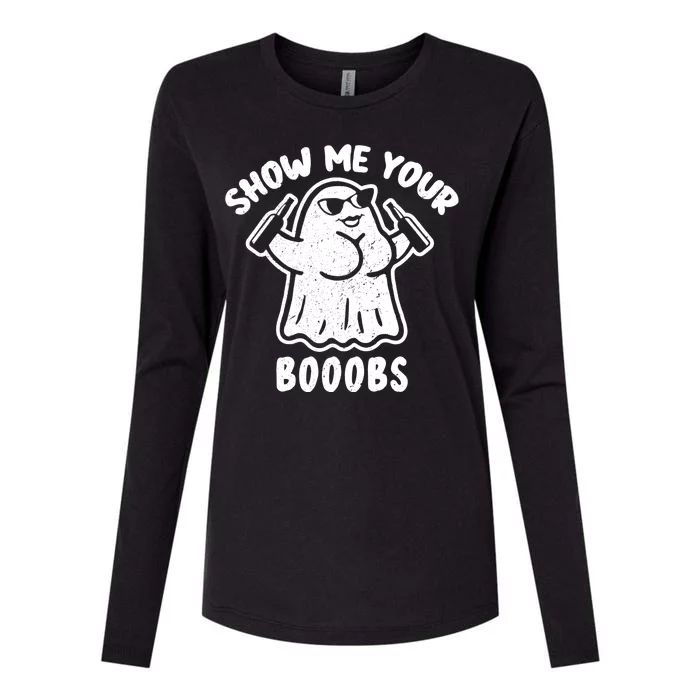 Show Me Your Booobs Funny Dumb Ghost Womens Cotton Relaxed Long Sleeve T-Shirt