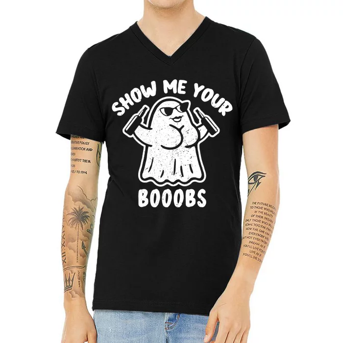 Show Me Your Booobs Funny Dumb Ghost V-Neck T-Shirt