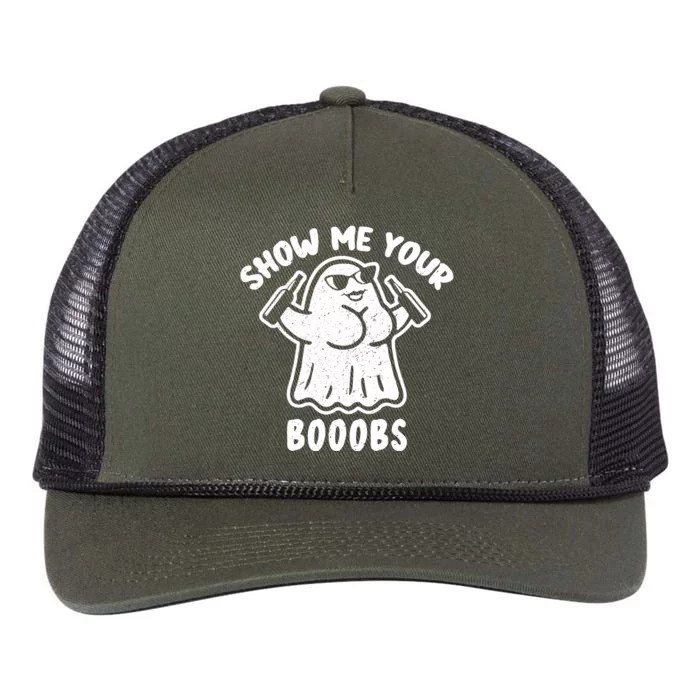 Show Me Your Booobs Funny Dumb Ghost Retro Rope Trucker Hat Cap