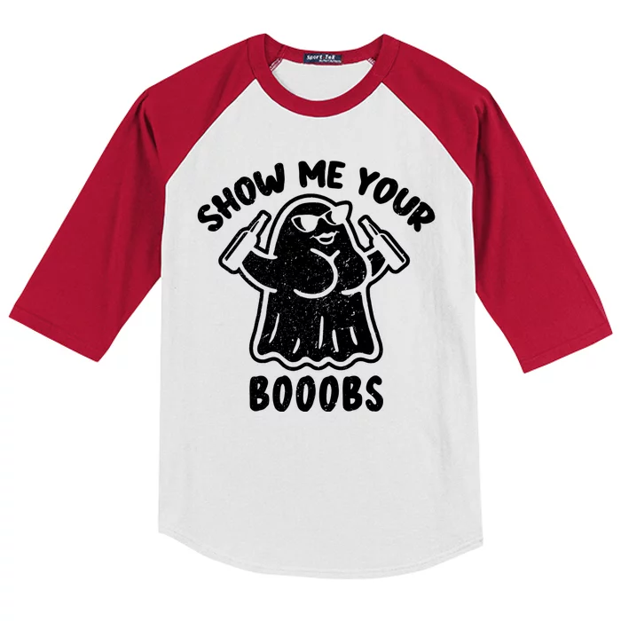 Show Me Your Booobs Funny Dumb Ghost Kids Colorblock Raglan Jersey