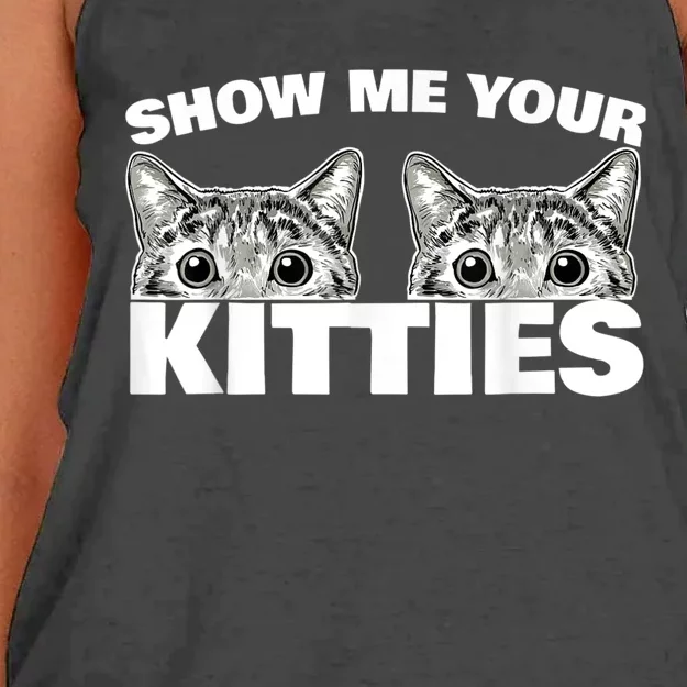 Show Me Your Kitties Cat Pun Show Me Your Kitties Women's Knotted Racerback Tank