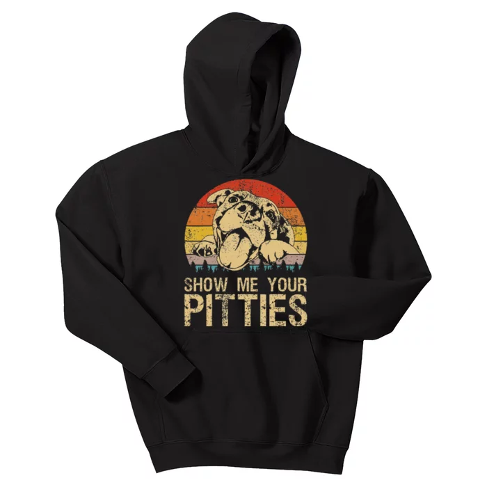 Show Me Your Pitties Funny Pitbull Dog Lovers Retro Vintage Kids Hoodie