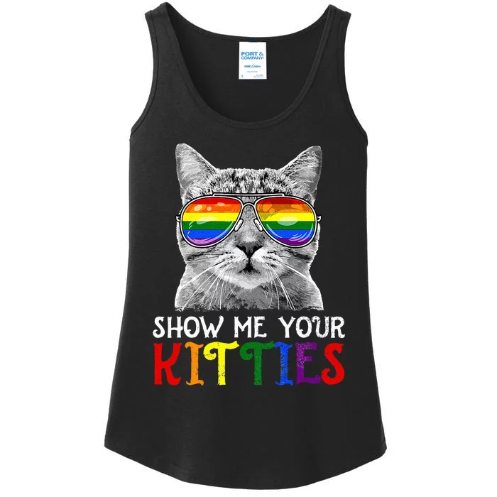 Show Me Your Kitties Proud Ally Cat Lover Lgbt G.A.Y Pride Ladies Essential Tank