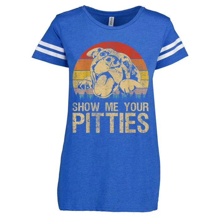 Show Me Your Pitties Funny Pitbull Dog Lovers Retro Vintage Enza Ladies Jersey Football T-Shirt