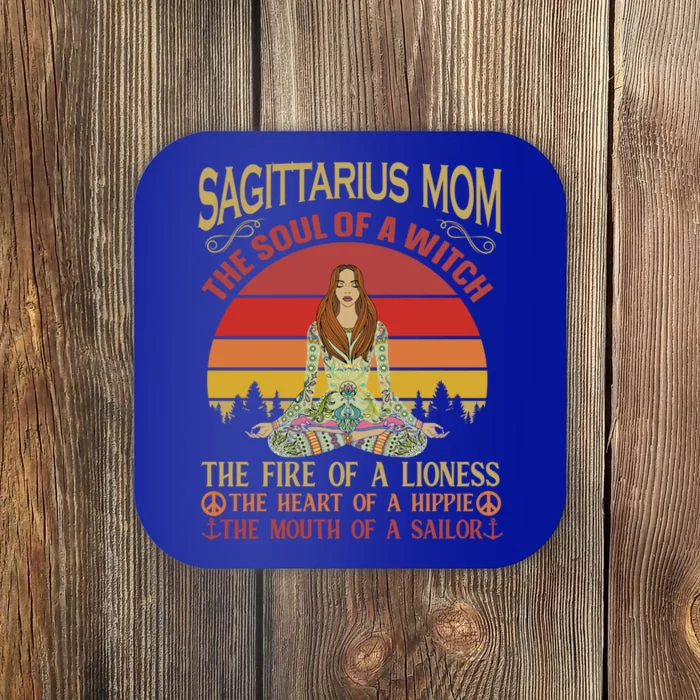 Sagittarius Mom Zodiac Star Sign Zen Meditation Yoga Retro Gift Coaster