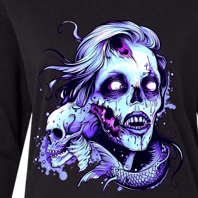 Scary Mermaid Zombie Creepy Adult Halloween Mermaid Art Womens Cotton Relaxed Long Sleeve T-Shirt