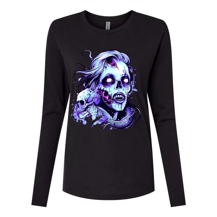 Scary Mermaid Zombie Creepy Adult Halloween Mermaid Art Womens Cotton Relaxed Long Sleeve T-Shirt