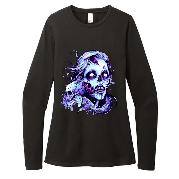 Scary Mermaid Zombie Creepy Adult Halloween Mermaid Art Womens CVC Long Sleeve Shirt