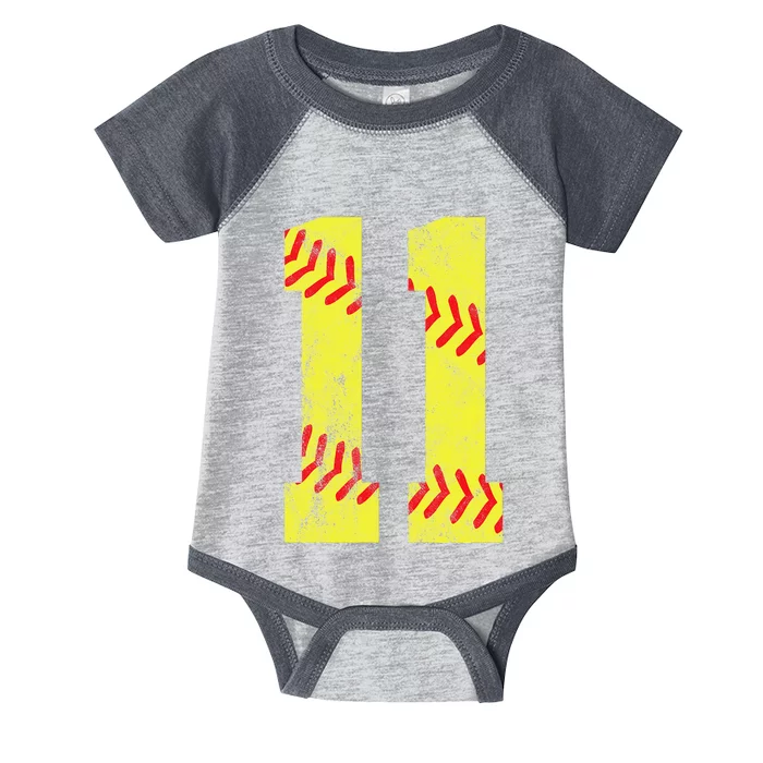 Softball Number 11 Eleven 11th Birthday Infant Baby Jersey Bodysuit