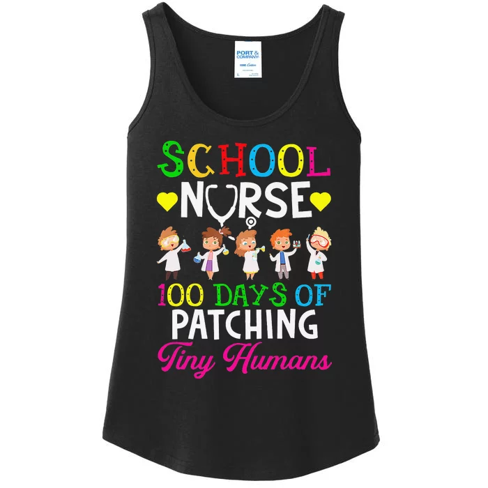 School Nurse 100 Days Of School Funny Patching Tiny Humans Ladies Essential Tank